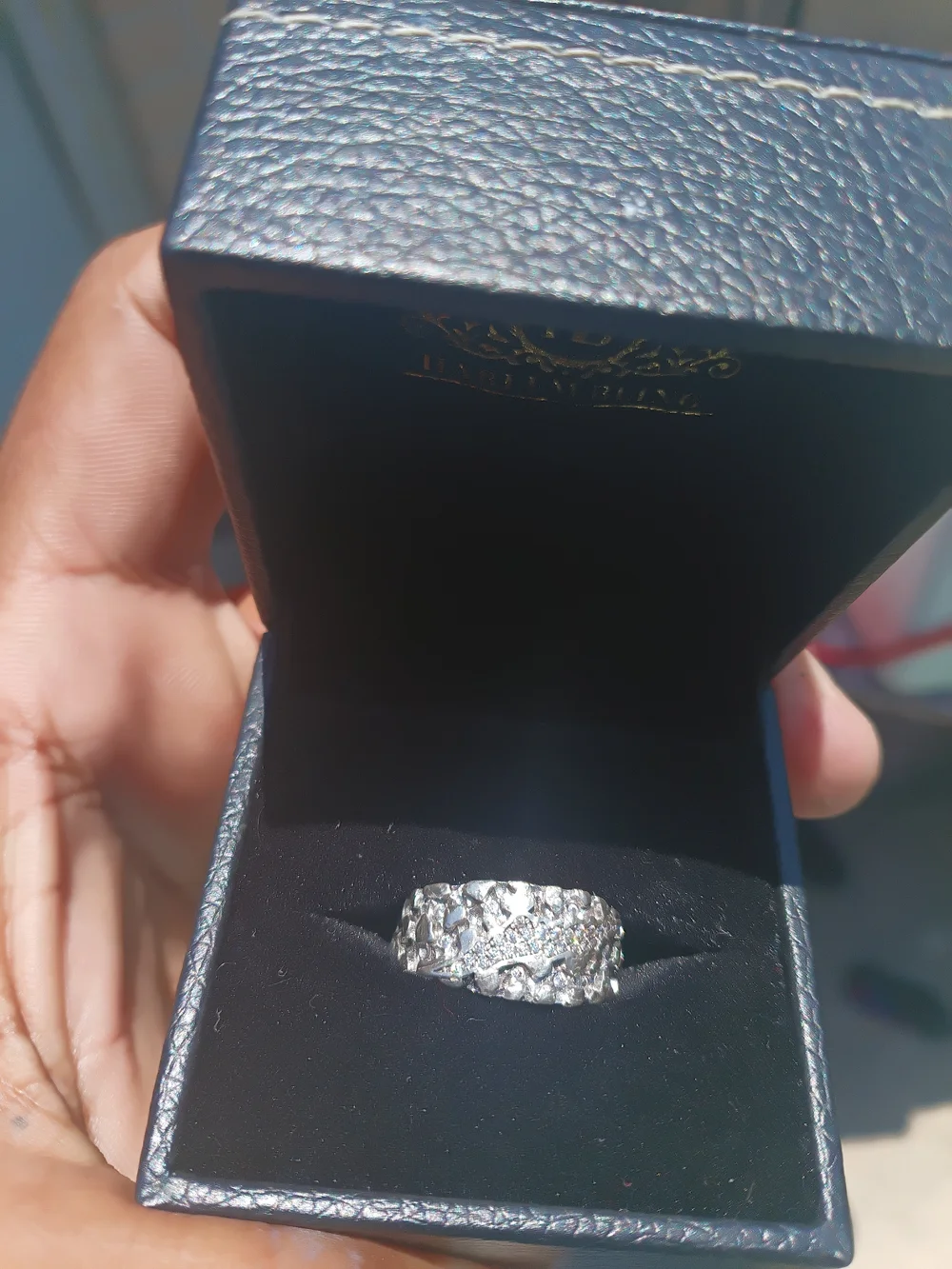 Sterling Silver Natural Diamond Nugget Ring